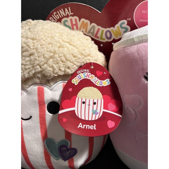 Squishmallows Arnel the Popcorn & Poodle the Soda Can Valentine's Plush Duo 8” - Picture 5 of 8
